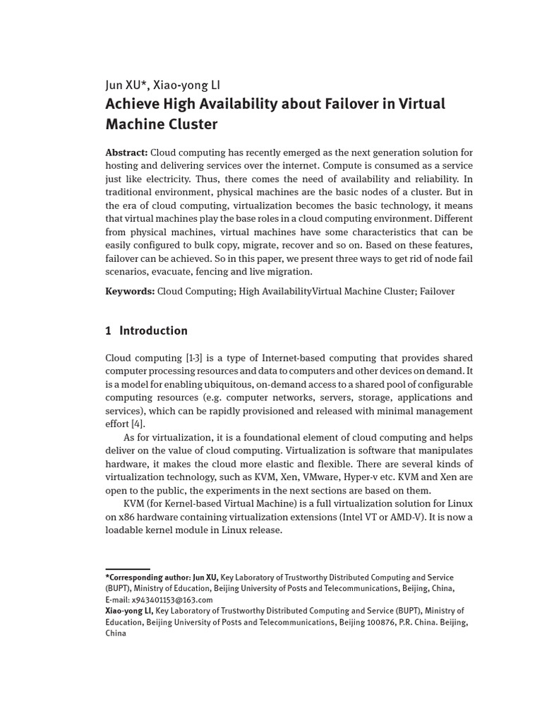 High Availability in VM Clusters | PDF | Computer Cluster | Virtual Machine