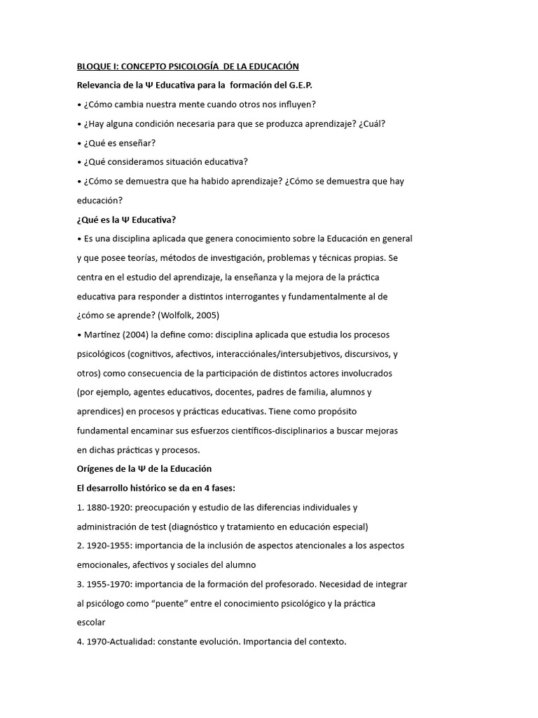 Tema 1 Psico Educación Pdf Sicología Aprendizaje