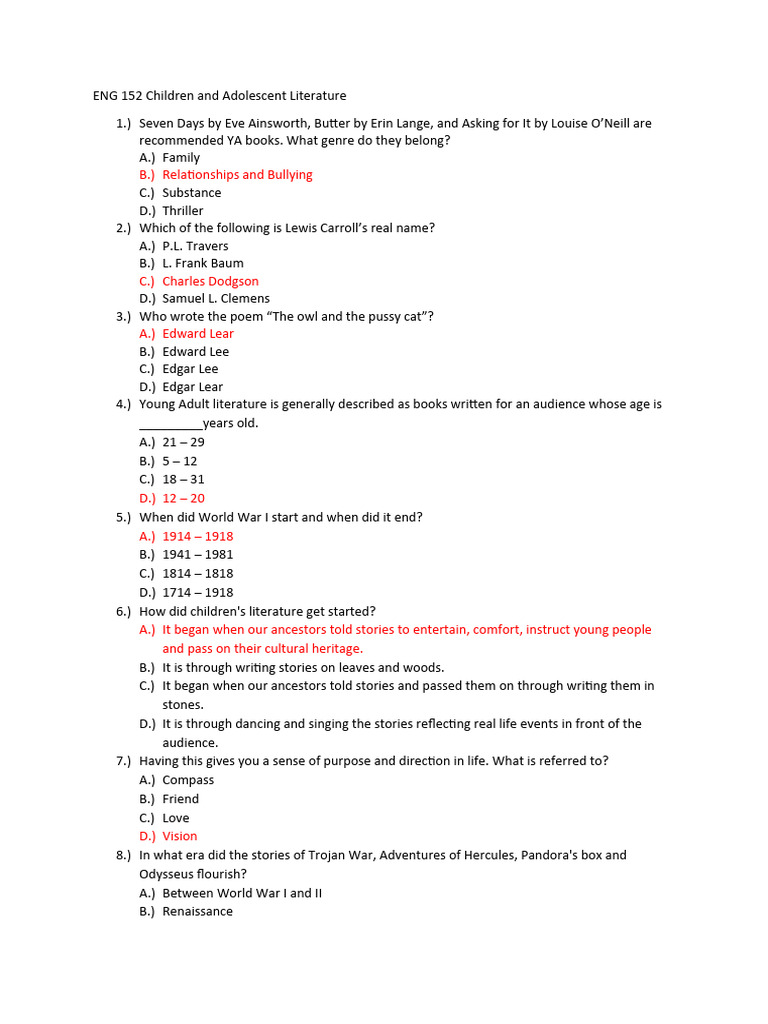 ENG 152 Children and Adolescent Literature | PDF | Children's ...