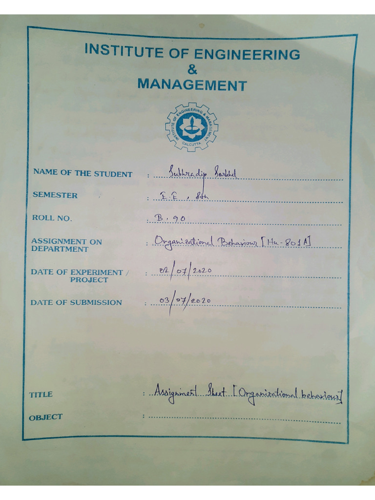 Assignment Of Organizational Behavior Pdf