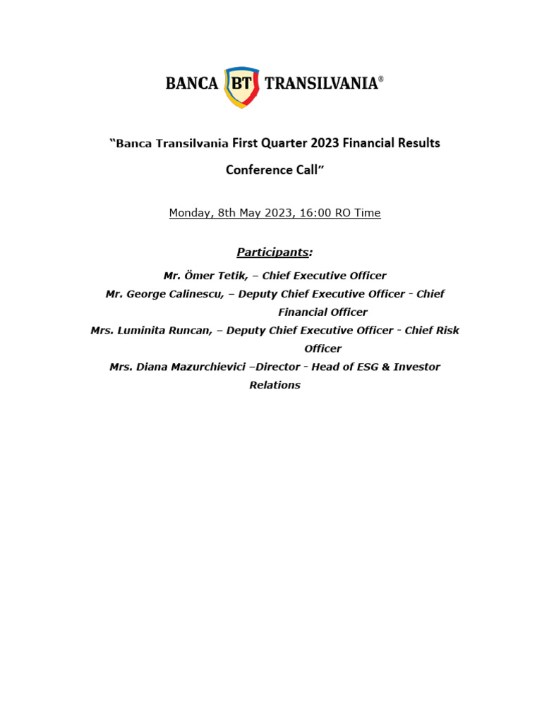 Transcript Teleconference Financial Results Q1 2023 | PDF | Interest ...
