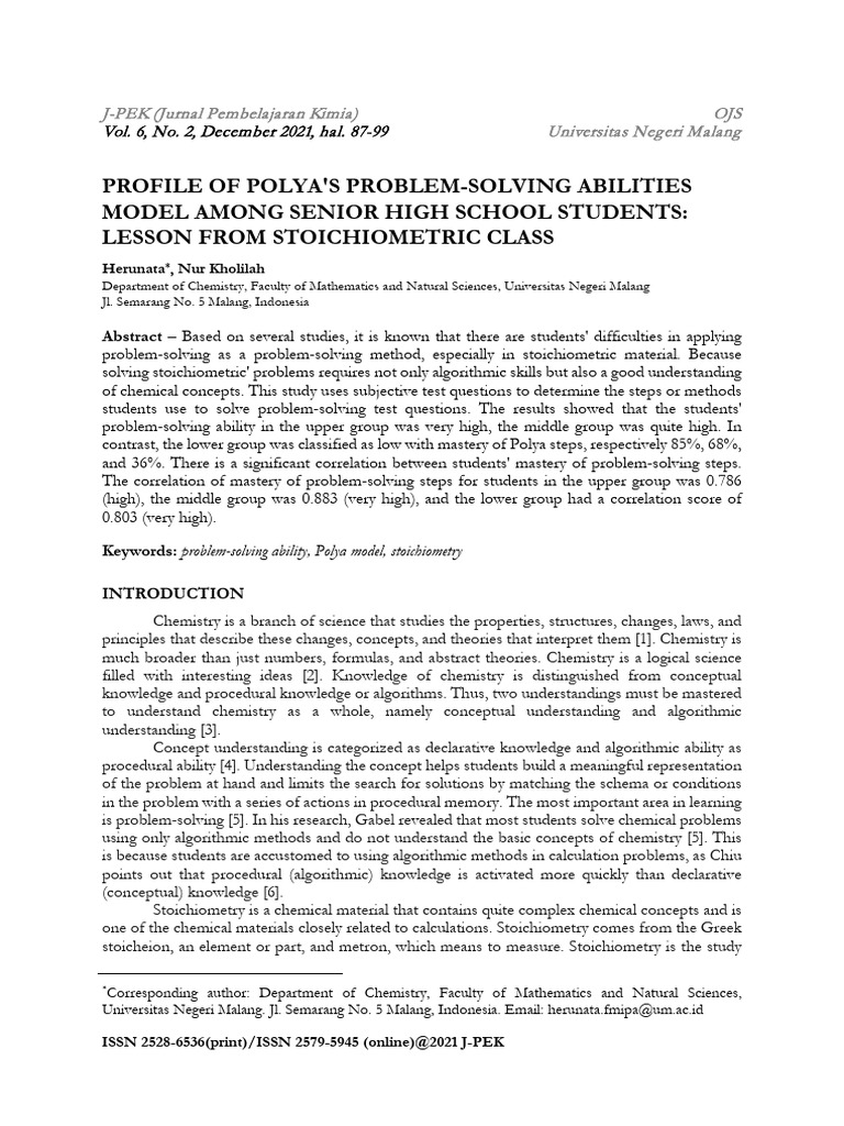 Profile of Polyas Problem-Solving Abilities Model | PDF | Stoichiometry ...
