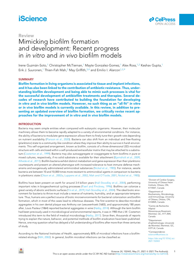 Imiter La Formation Et Le Développement de Biofilms Progrès Récents ...
