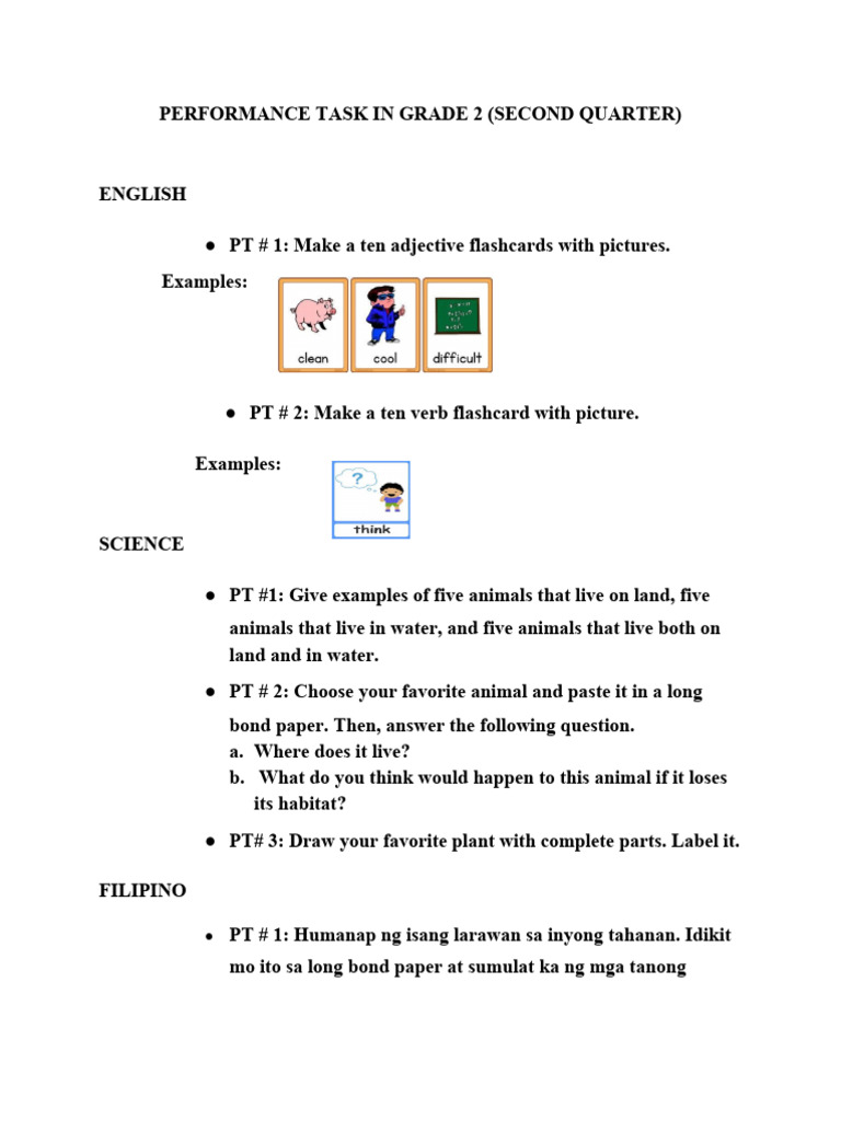 Grade 2 Performance Tasks Quarter 2 | PDF