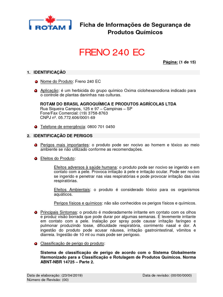 FISPQ - Freno 240 EC - Hebicida | Download grátis PDF | Agricultura ...