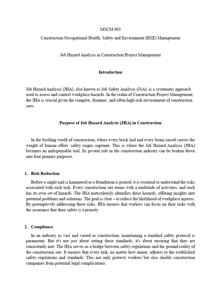 Job Hazard Analysis in Construction Safety | PDF | Occupational Safety ...