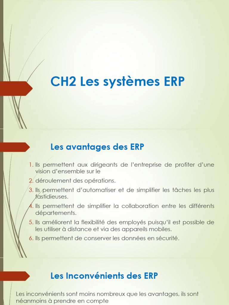 Avantages et inconvénients des ERP | PDF | Progiciel de gestion intégré ...