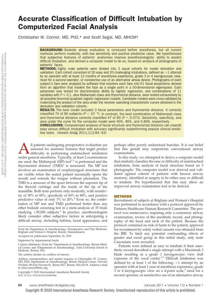Accurate Classification of Difficult Intubation By.15 | PDF | Receiver ...