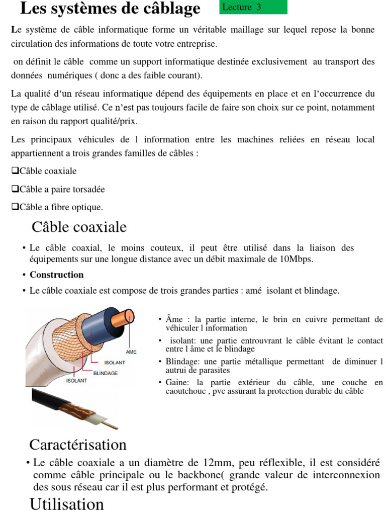 Systèmes de câblage informatique | PDF | Câble coaxial | Fibre optique