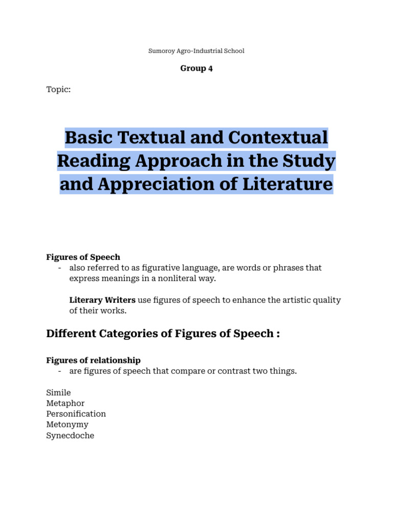Basic Textual and Contextual Reading Approaches | PDF | Language Arts ...