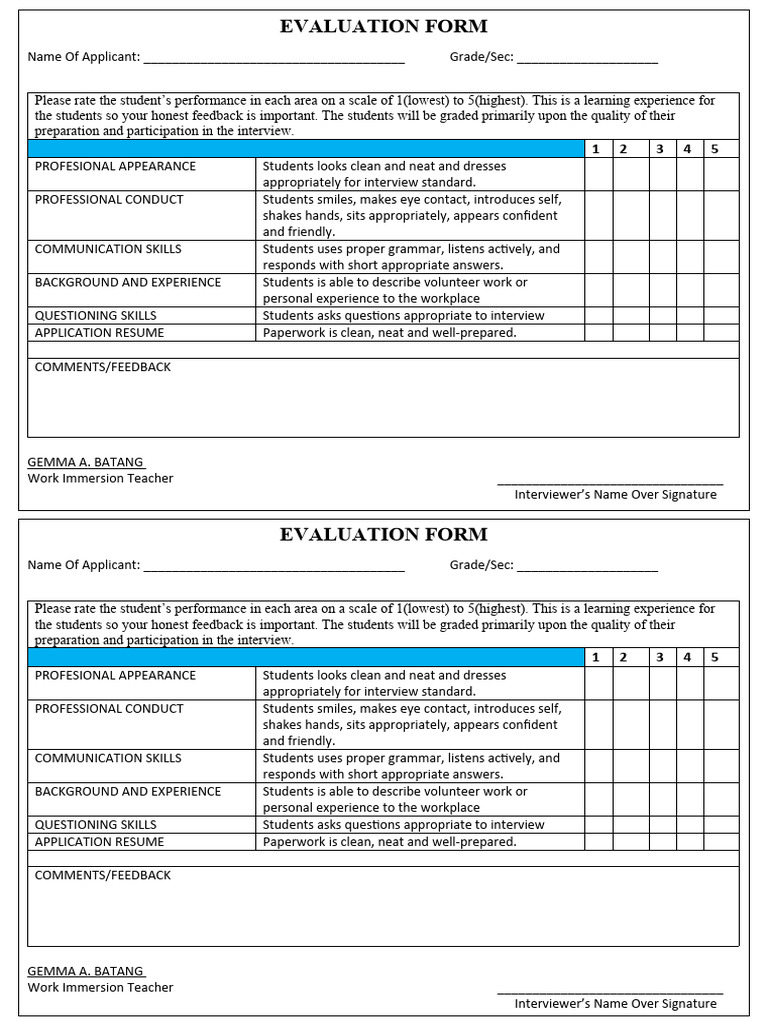 Evaluation Form For Job Interview | PDF | Job Interview | Human ...