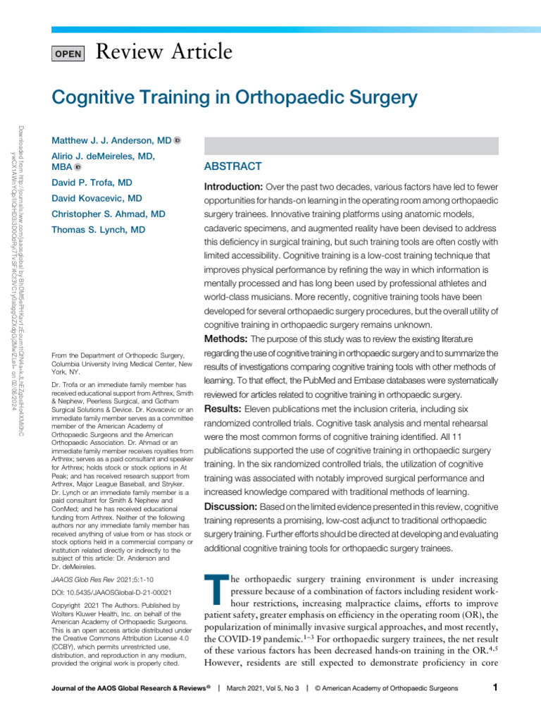 Cognitive Training in Orthopaedic Surgery.4 | PDF | Surgery ...