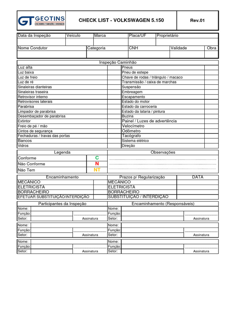 Check List VW5150 | PDF | Veículos terrestres | Carro
