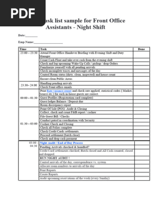 Daily Task List for Front Office Assistants