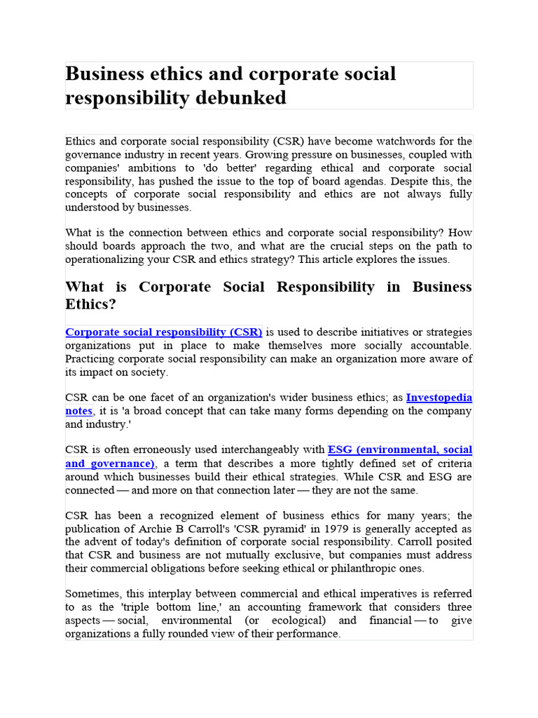 Corporate Ethics and CSR | PDF | Corporate Social Responsibility ...