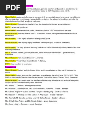 SCRIPT for the 60th Graduation of SPES