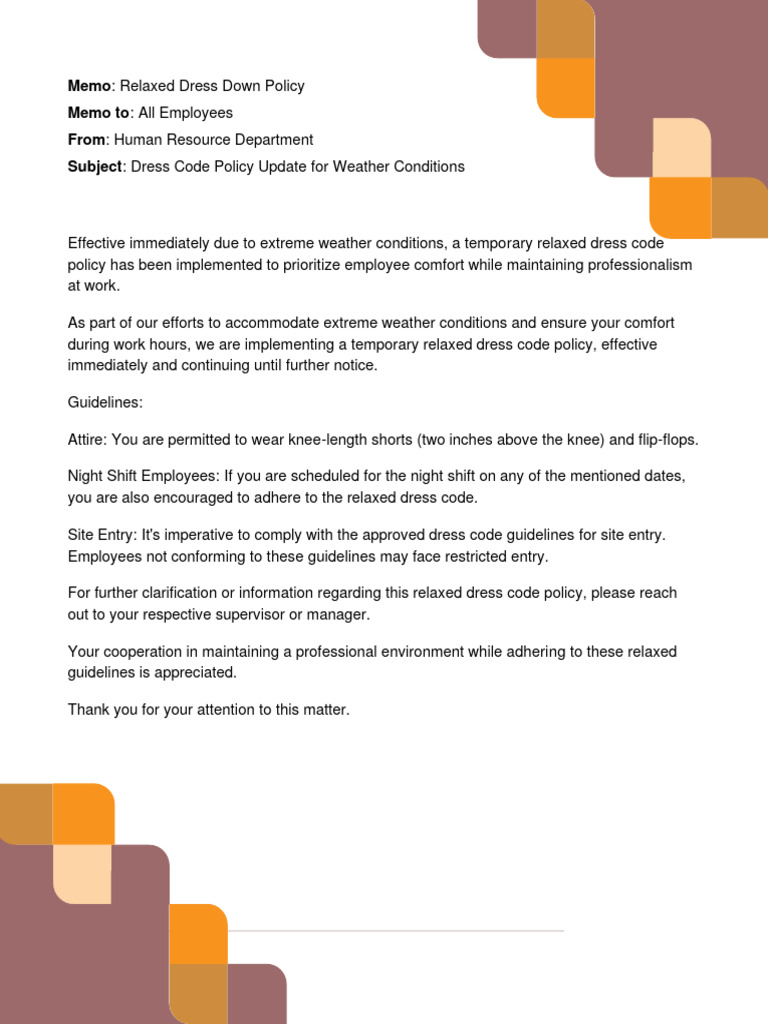 Relaxed Dress Code Policy Update | PDF | Technology & Engineering