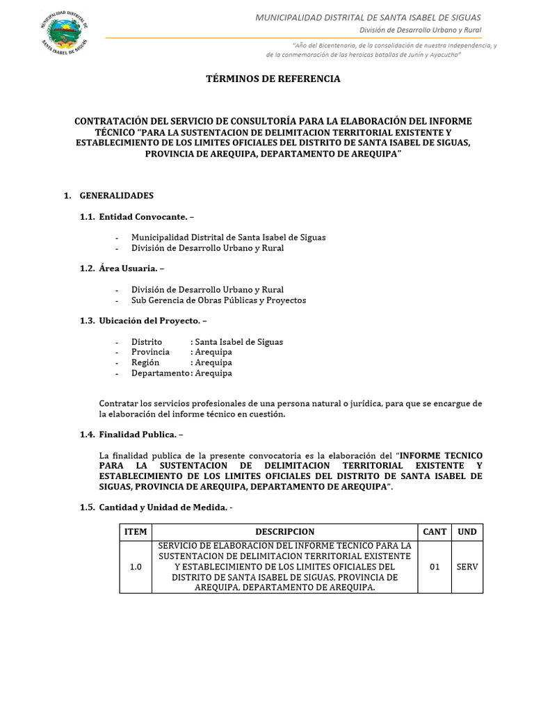 00.01 TDR Consultoria Mun Dist de Santa Isabel de SiguasDelimitación
