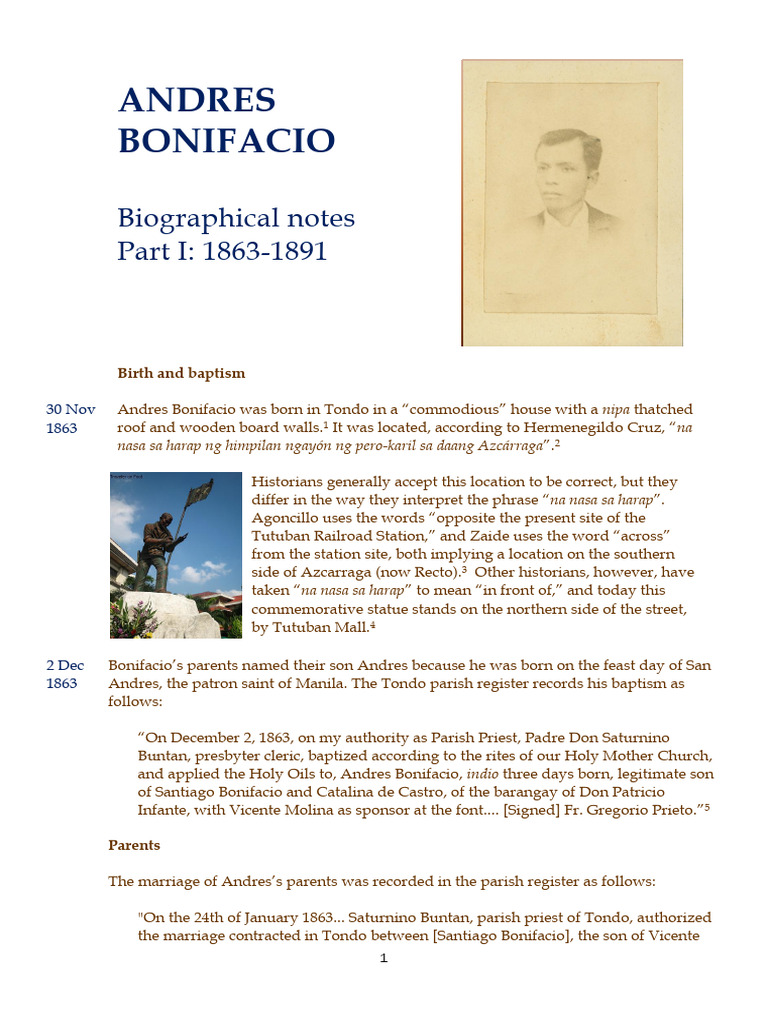 Andres Bonifacio's Early Life | PDF | Manila | Philippines