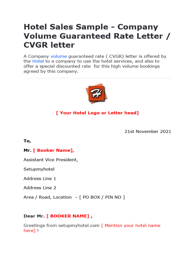 Volume Guaranteed Rate Proposal Letter | PDF | Hotel | Restaurants