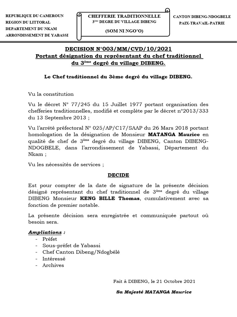 Désignation du représentant à DIBENG | PDF | Maison et jardin
