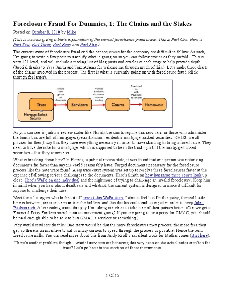 Foreclosure Fraud For Dummies PDF Foreclosure Mortgage Backed Security