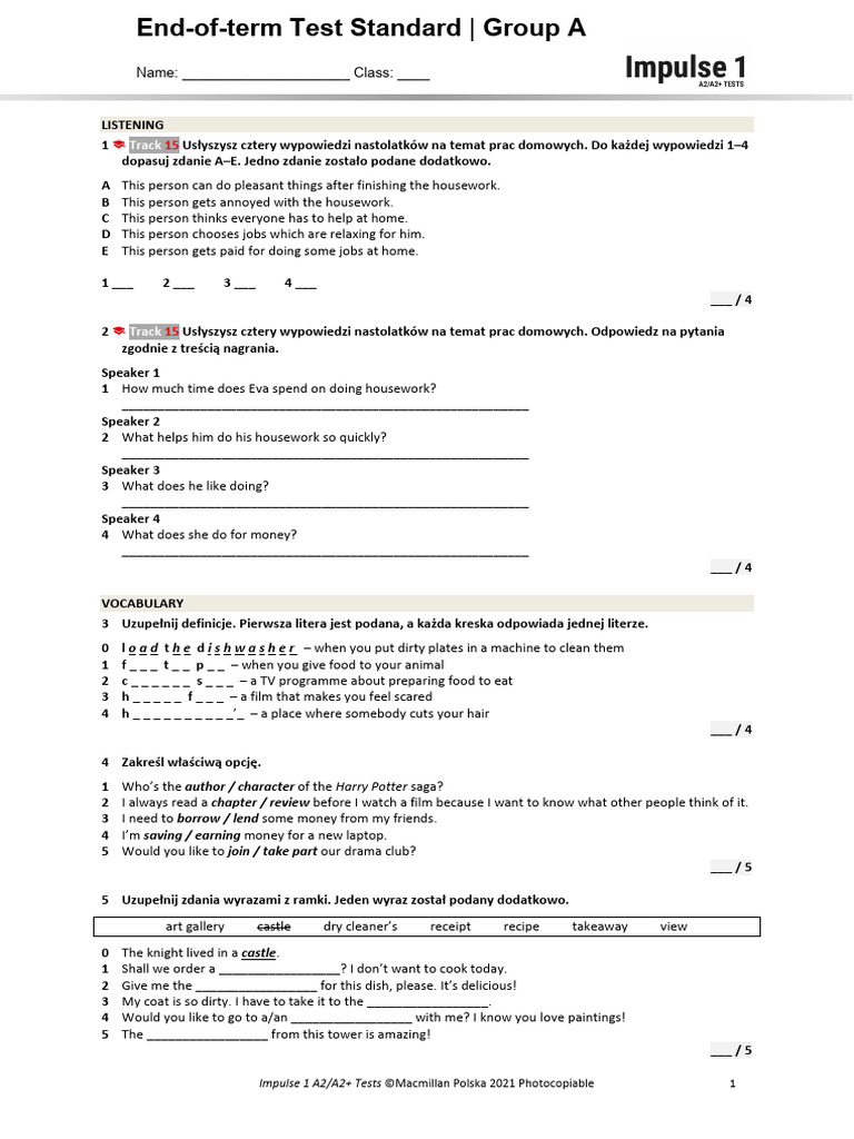 End-Of-term Test Standard A | PDF