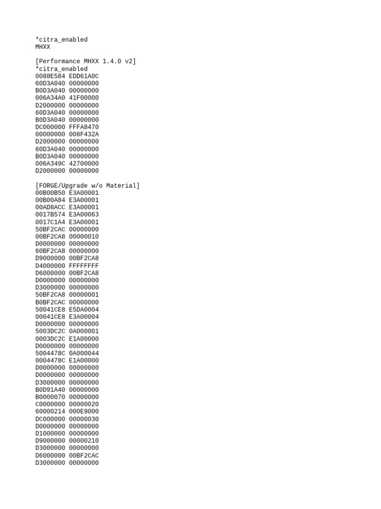 MHXX 1.4 Cheat Codes for Citra | PDF | Computers