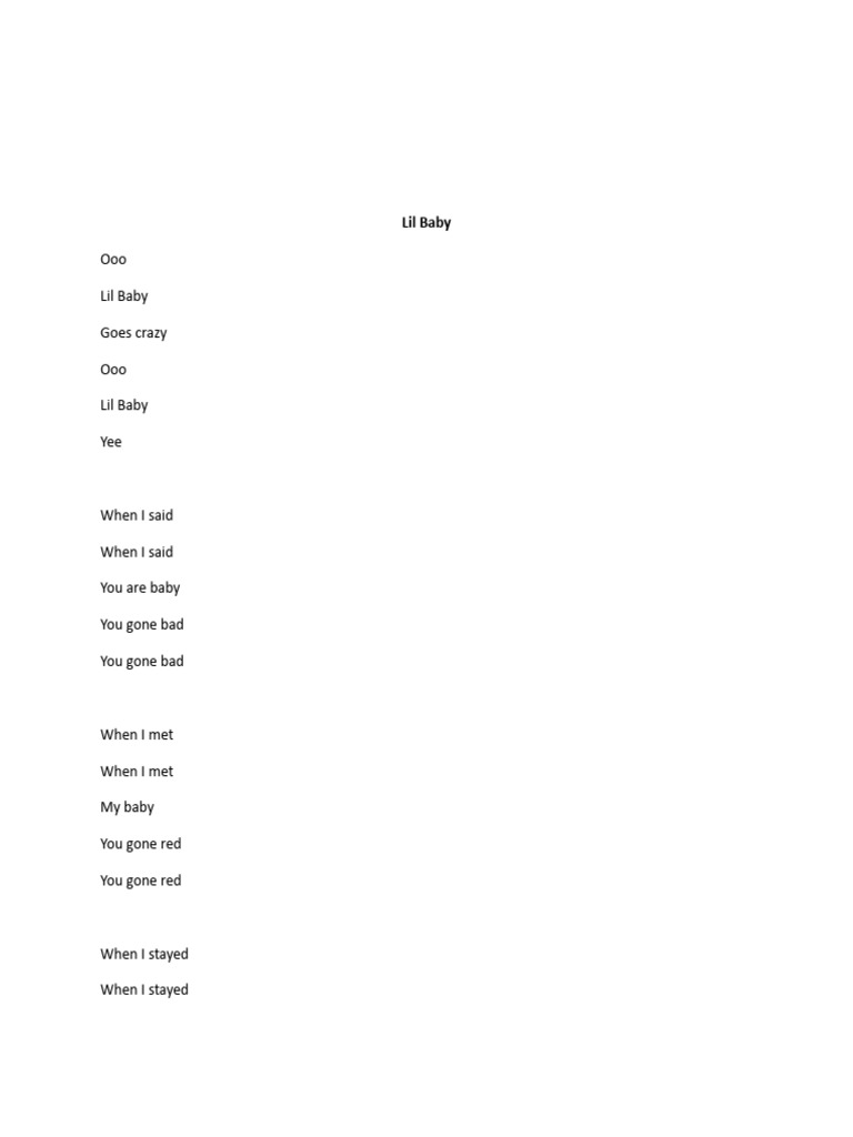 Lil Baby Lyrics PDF