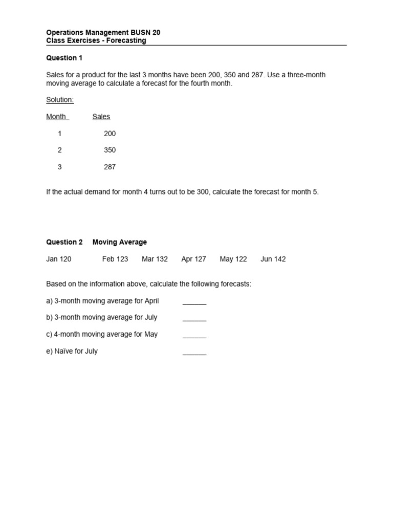 CH 8 Forecasting Seminar Practice Problemss | PDF | Forecasting ...