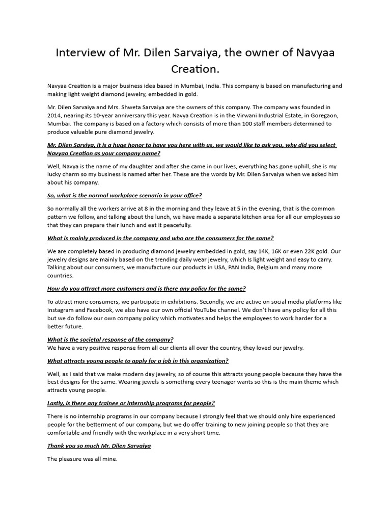 Interview File | PDF | Business