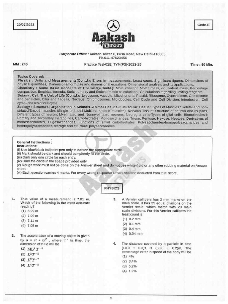Practice Test 02E - TYM (P3) - (20 07 2023) - TR08 | PDF