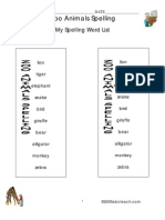Zoo Animals Spelling: My Spelling Word List