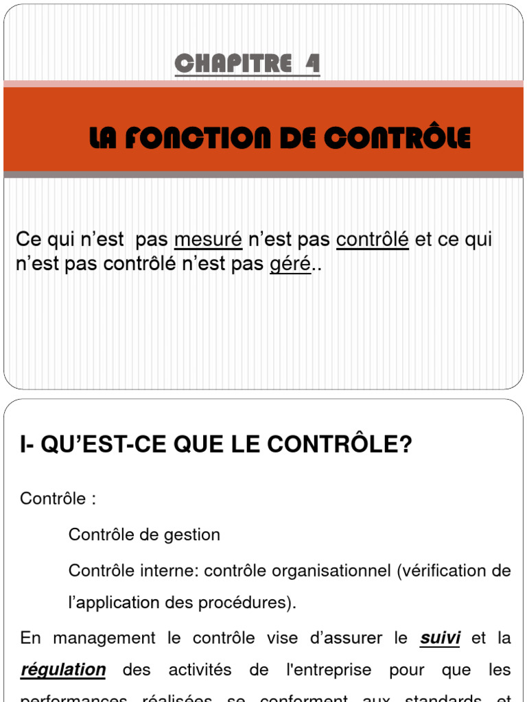 Fonction et Processus de Contrôle en Management | PDF | Économie d ...