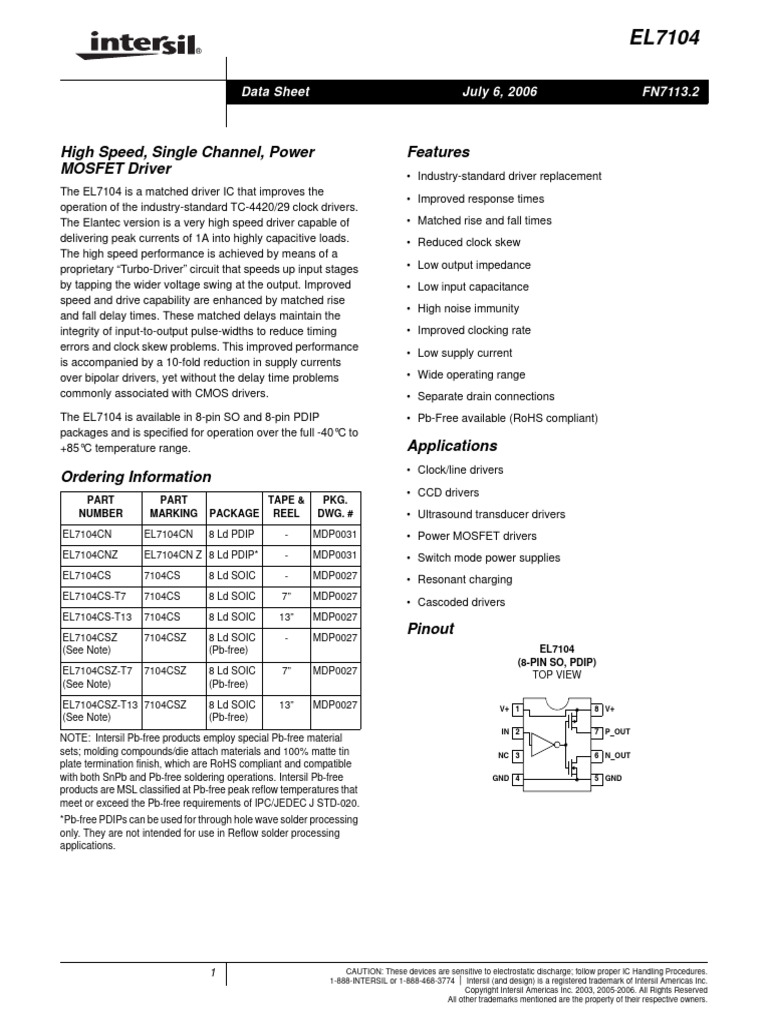El 7104 | PDF | Mosfet | Power Supply