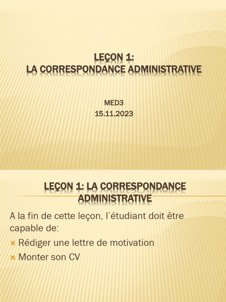 Introduction à la Correspondance Administrative | PDF