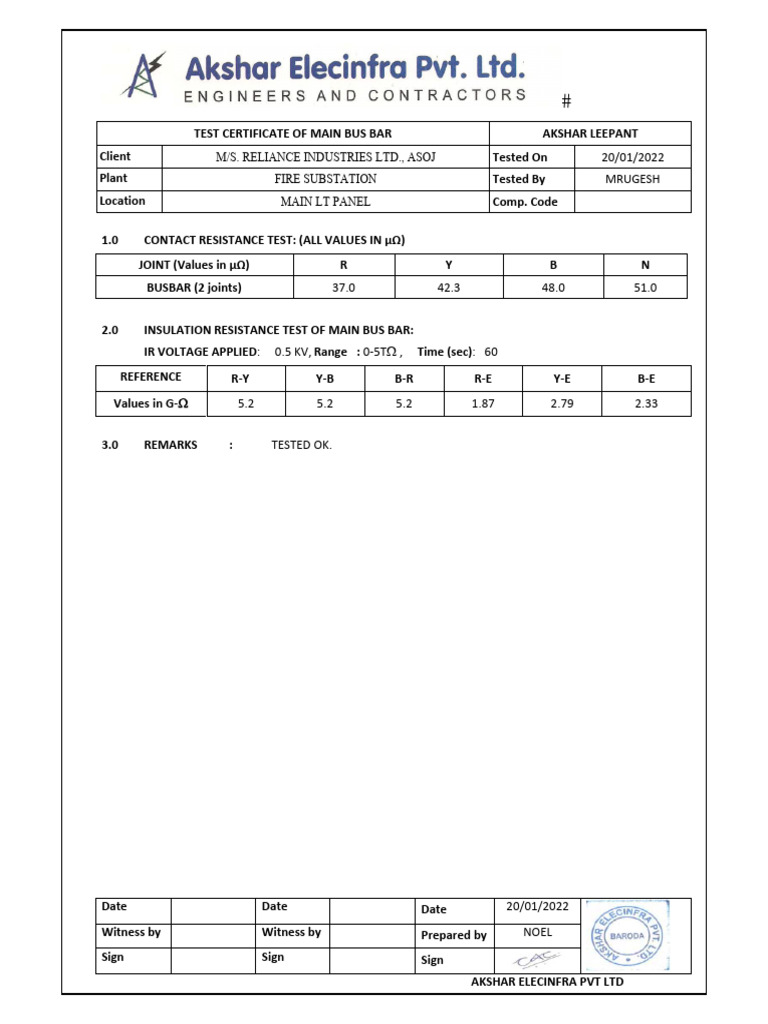 Busbar Contact Resistance Test Report | PDF