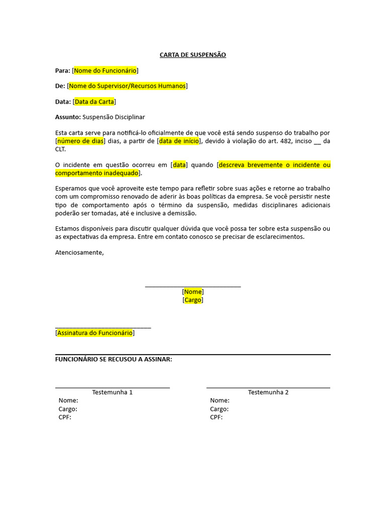 Carta de Suspensão Disciplinar para Funcionário | PDF