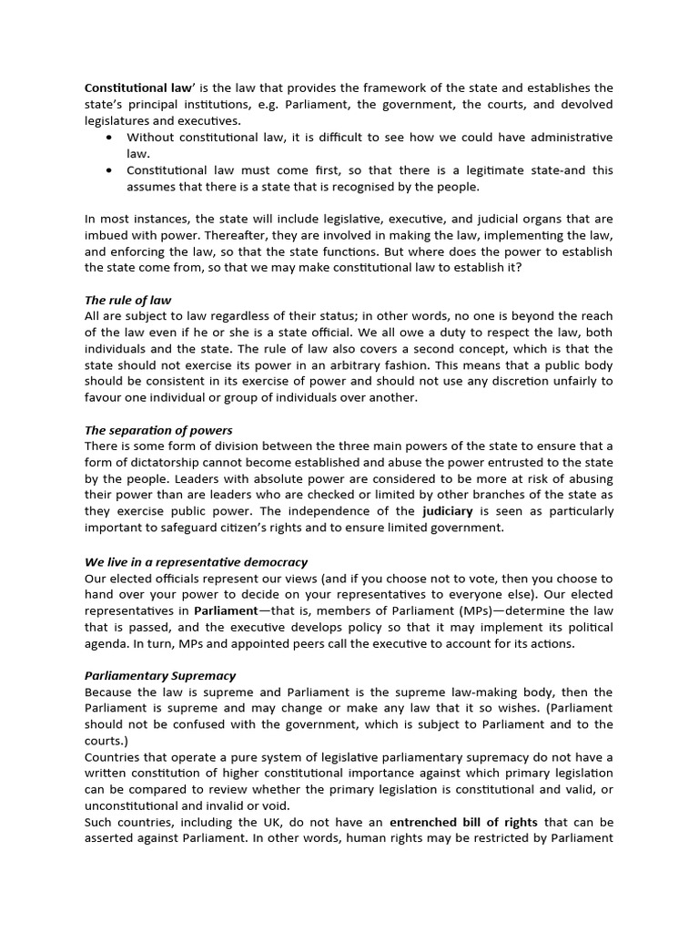 Constitutional Law Pdf Separation Of Powers Constitution