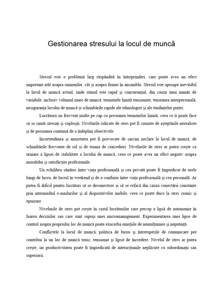 Gestionarea Stresului La Locul De Munc PDF