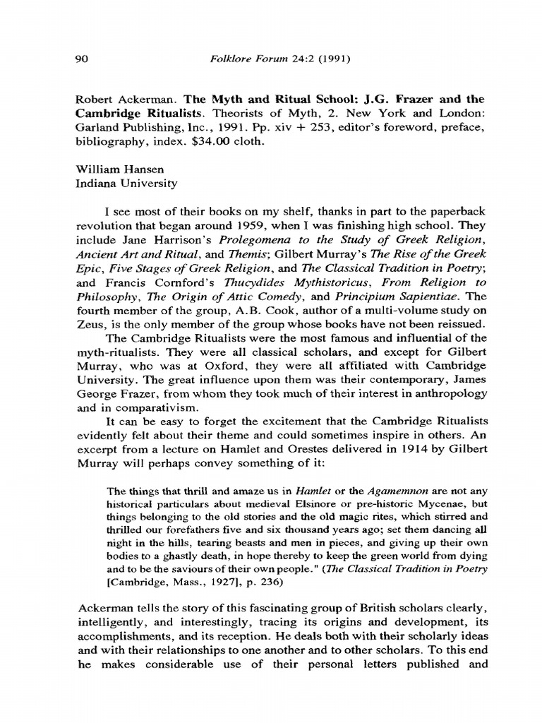 Cambridge Ritualists and Myth Theory | PDF | Greek Mythology | Cultural ...