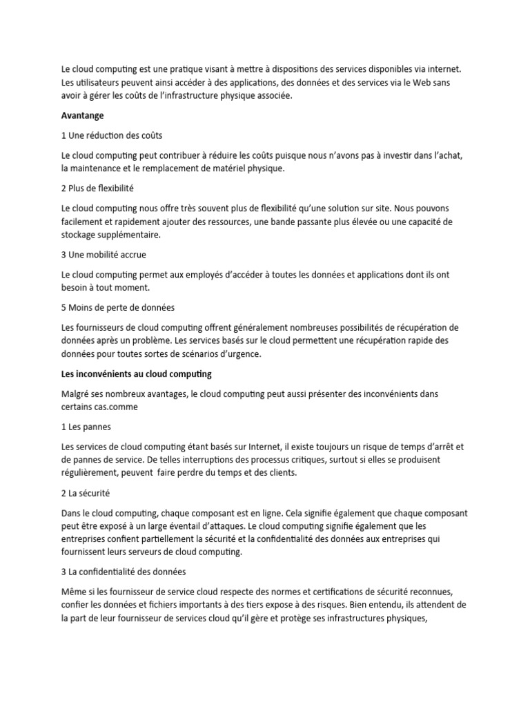 Avantages et inconvénients du cloud computing | PDF | Cloud computing ...