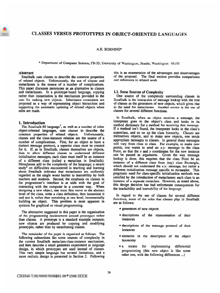 CLASSES VERSUS PROTOTYPES IN OBJECT-ORIENTED LANGUAGES | PDF | Class ...