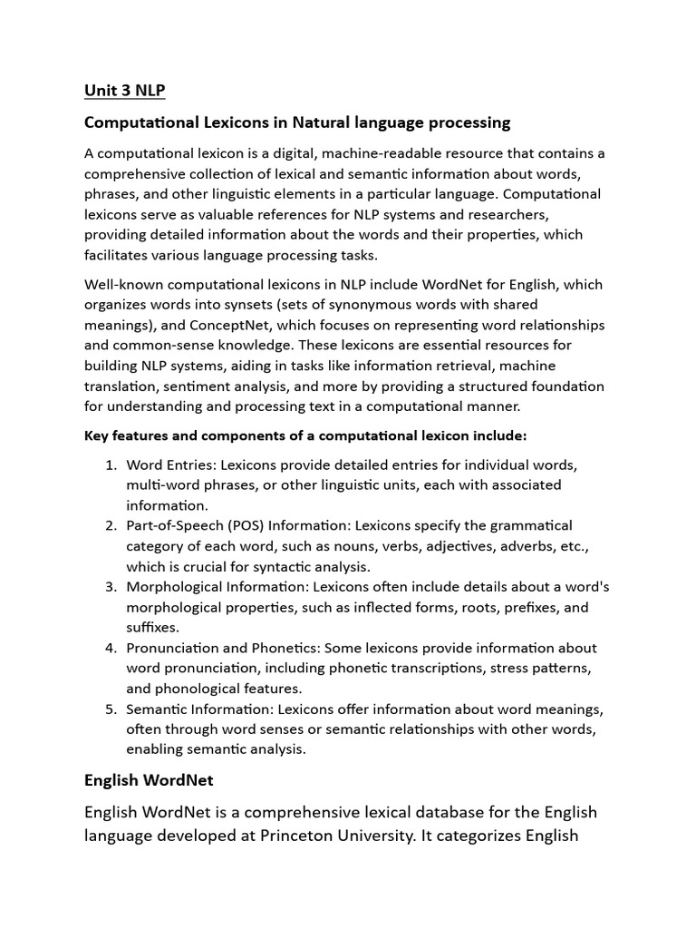 Unit 3 NLP | PDF | Word | Lexicon