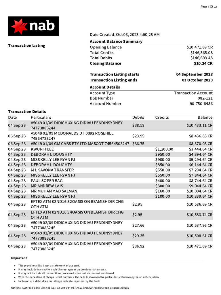 NAB Interim Statement Overview | PDF | Debits And Credits | Payments