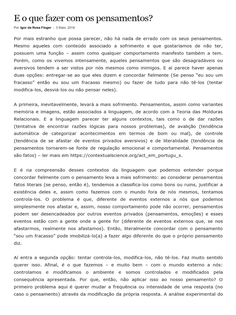 E o Que Fazer Com Os Pensamentos - Portal Comporte-Se | PDF ...