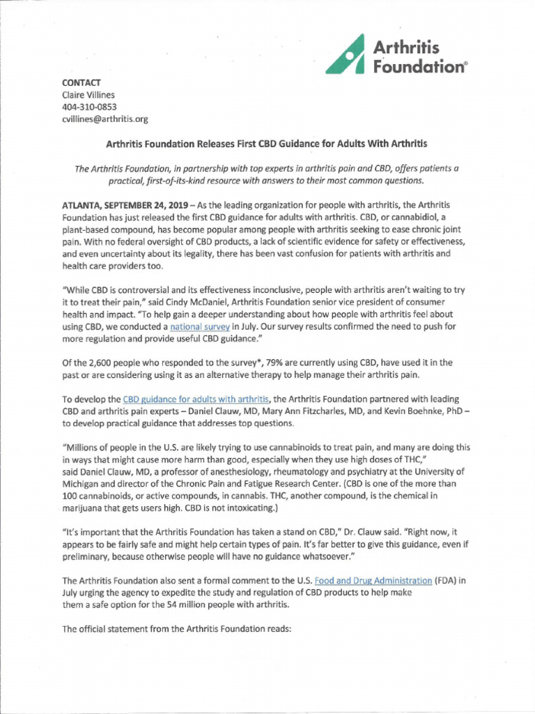 Arthitis Foundation Releases First CBD Guidance For Adults With ...