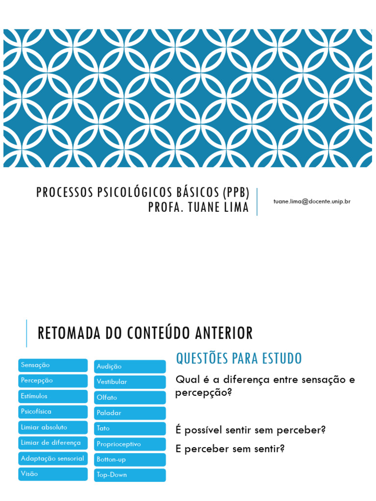 Aula 4 e 5 - PPB (Percepção) | PDF | Percepção | Sentidos
