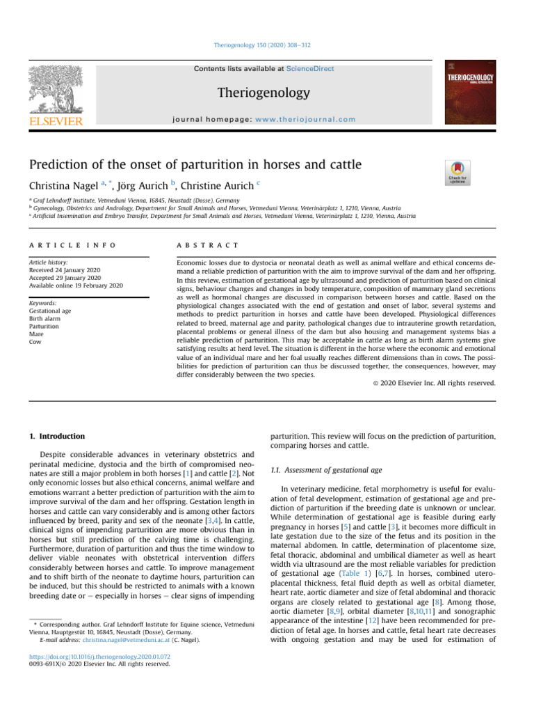 Prediction of The Onset of Parturition in Horses and Cattle | PDF ...
