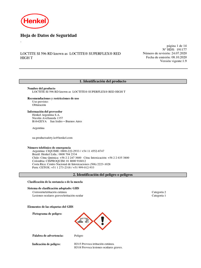 FDS Loctite Si 596 R | PDF | Solvente | Agua